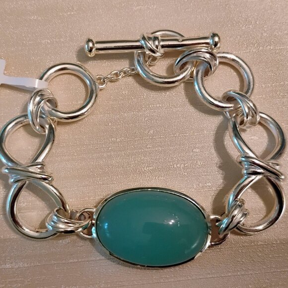 Julie Vos silver toned bracelet with aqua chalcedony stone